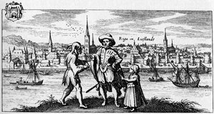 Riga - pohled na město na břehu řeky Daugavy, asi 1700. od Unbekannter Künstler