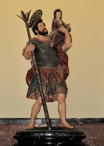 Svatý Kryštof - polychromovaná socha, barokní umění od Unbekannter Künstler
