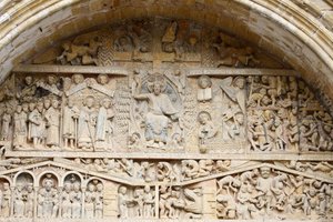 tympanon kostela opatství Sainte Foy: Kristus ve slávě a poslední soud, Conques, Francie od Unbekannt