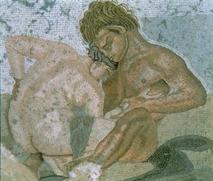 Satyr a Maenad, detail mozaiky z Faunova domu od Unbekannter Künstler