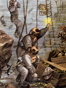 Potápěč objevující podmořský poklad, počátek 20. století (ilustrace) od Unbekannter Künstler