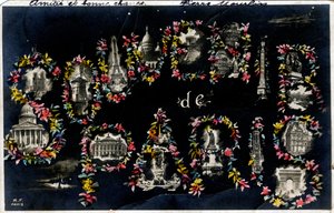 Suvenýr z Paříže s různými městskými památkami - pohlednice z roku 1905 od Unbekannt