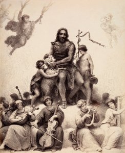 Svatý Jan Křtitel sedí obklopen anděly hudebníky a hladí beránka po hlavě. Ilustrace XXXII. kánonu v Ráji Božské komedie od Dante Alighieriho. Dílo Francesca Scaramuzzy věnované florentskému magistrátu. od Unbekannter Künstler
