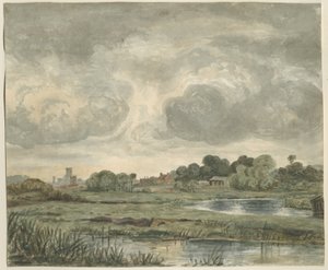 Stafford - vzdálený pohled z východu: malba akvarelem, nd [~19. století] od Unbekannt