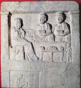 Stela Reliéf pohřební hostiny (kámen) s řeckým nápisem, Malá Asie od Unbekannt
