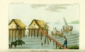 Domy na chůdách v oceánu na ostrově Rawak, Papua Nová Guinea od Unbekannt