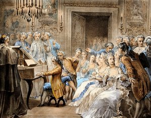 Rakouský skladatel Wolfgang Amadeus Mozart (1756-1791) ve svých 14 letech přehrává zpaměti skladbu "Miserere" od Gregoria Allegriho. od Unbekannter Künstler