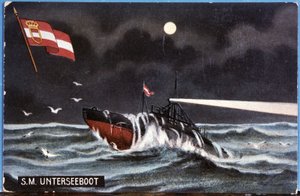 Německá ponorka Unterseeboot, počátek 20. století (ilustrace) od Unbekannter Künstler