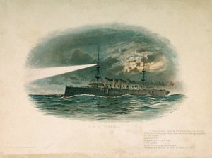 HMS "Terrible", křižník první třídy, postavený společností Barrow in Furness Shipbuilding and Arms Company v roce 1897. Chromolitografie z konce 19. století, autor W. S. Tomkin (). od Unbekannter Künstler