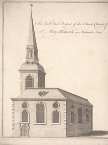 Jihovýchodní prospekt farního kostela St. Mary Abchurch, v Abchurch Lane, c.1740 (rytina) od Unbekannter Künstler