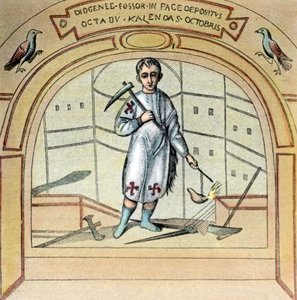 Fossor nebo hrobník Diogenes jako nástěnná malba v kostele St Marcellino na Via Labicana v Římě, Itálie 20. léta 20. století od Unbekannter Künstler