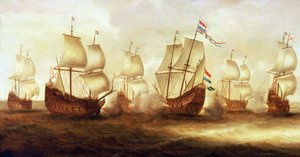 Třicetiletá válka (1618-1648): Akce admirála Witte de With (1599-1658) s loděmi Dunkirk u Nieuwpoortu (Holandsko) v roce 1641. od Unbekannter Künstler