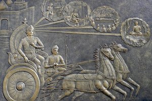 Buddhistický chrám Tinh Xa Ngoc Chau, Život Buddhy, Siddhartha Gautama, princ Siddhartha požádal vozataje, aby ho vzal na sérii projížděk krajinou, Chau Doc, Vietnam, 2018 (foto) od Unbekannt