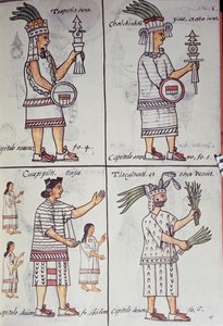 Tzapotlatena, Chalchiuhtlatonal, Cioapipitli a Tliltecuhtli, Florentský kodex, dvojjazyčná verze ve španělštině a nahuatlu, Obecná historie věcí Nového Španělska (Historia general de las cosas de Nueva Espana), Aztec od William M. Timlin