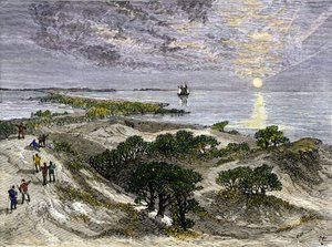 Spojené státy americké, stát Virginia: English settlers on Roanoke Island Lands od Unbekannter Künstler