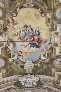 Pohled na klenbu s freskami Teatini Room, Chiesa di San Vincenzo, Piacenza, Emilia-Romagna, Itálie (foto) od Unbekannter Künstler
