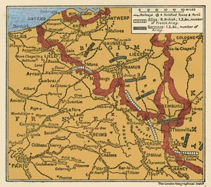 První světová válka Mapa postavení armád 22. srpna 1914 od Unbekannter Künstler