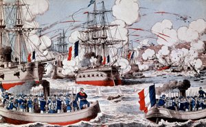 Válka mezi Čínou a Francií (1884-1885) : Zničení čínské flotily admirálem Courbetem ve Fou Tcheou, 23. srpna 1888 od Unbekannter Künstler