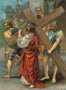 Křížová cesta - via crucis - Křížová cesta: druhé zastavení, Ježíš nese svůj kříž Chromolitografie Soukromá sbírka