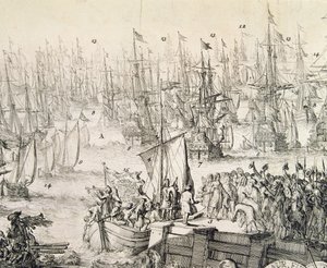 Vilém Oranžský vyplouvá do Anglie v listopadu 1688 (rytina) od Unbekannter Künstler