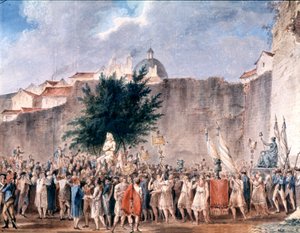 večírek mezi troskami Bastily, Paříž, asi 1793 (akvarel) od Unbekannter Künstler