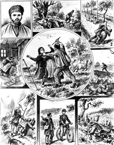 aféra Vacher, ve Francii koncem 19. století, jeden z prvních sériových vrahů, v letech 1895-1898, rytina od Unbekannt