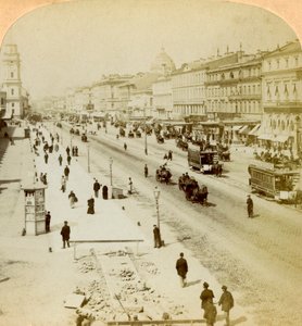 Něvský prospekt, hlavní ulice Petrohradu, Rusko, 1897