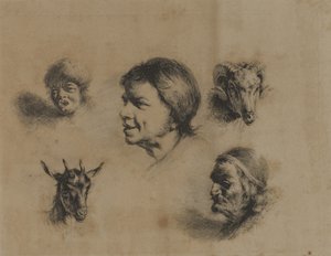 Hlavy - tři lidé, dvě zvířata od Unidentified