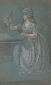 Sedící žena drží Physiognotrace od Unknown