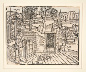 Pastýři Chromis a Mnasyle svazují spícího Silena. 1502. Z ilustrované publikace Vergilia od Unknown
