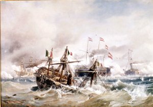 20/07/1866: Bitva u Lissa u Dalmácie: Rakušané zničili italskou flotilu. od Unknown artist