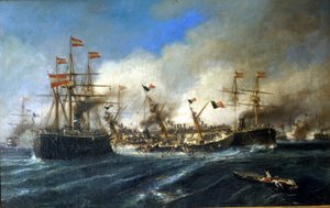 20/07/1866: Bitva u Lissa u Dalmácie: Rakušané zničili italskou flotilu. od Unknown artist