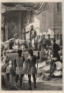 Cesta (1792-1795) do Egypta a na Blízký východ William George Browne (1768-1813): Browne se setkává se sultánem z Dárfúru Aldem el Raschmanem (Abd-er-Rahman, známým jako El-Rachid nebo Spravedlivý), v El Fasher (Al-Fashir, Súdán) v roce 1793 - ilustrace z  od Unknown artist