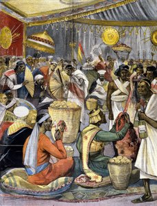 Banket na dvoře krále Menelika II (1844 - 1913) v Etiopii. Ill. pro tisk z konce 19. století. od Unknown artist
