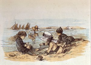 Skupina dětí hrajících si u vody na písku. 1881 od Unknown artist
