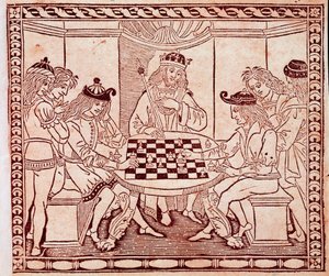 Král sleduje šachovou partii Xylography z frontispisu „De Ludo Scorcorum“ od Jacopa de Cessoles (14. století) Venice Biblioteca Marciana od Unknown artist