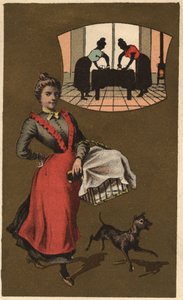 Pračka nesoucí prádlo v koši. Anonymní chromolitografie, konec 19. století. od Unknown artist