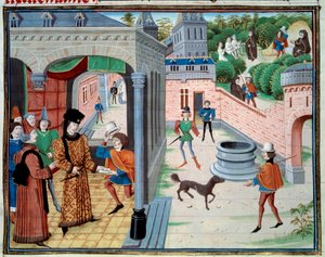 Do messengeru. Miniatura z rukopisu „Renaud de Montauban“ nebo „Les quatre fils Aymon“ od Loyseta Liedeta (aktivní mezi 1448 a 1478). Paní 5073. Bibliotheque de l