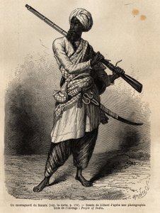 Horolezec z Hazara (Paňdžáb, Indie). Rytina k ilustraci plavby do Pandžábu a Kašmíru, příběh Guillauma Lejeana, v roce 1866, publikovaný v „Le tour du monde, nouveau journal des voyages“, pod vedením Edouarda Chartona od Unknown artist