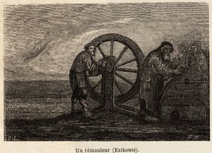 Odstraňovač v Estonsku. Kresba Henrieta pro ilustraci jeho cesty do ruských pobaltských provincií v letech 1851-54. Rytina v „“Le tour du monde““, editoval Edouard Charton od Unknown artist