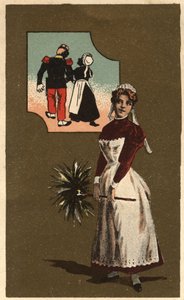 Sluha s pérem. Snila o paži krásného vojáka. Anonymní chromolitografie, konec 19. století. od Unknown artist