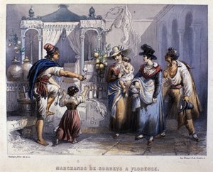 Prodejce sorbetů ve Florencii. Litografie kolem roku 1820 od Unknown artist