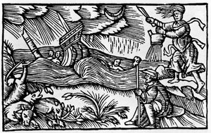 Čarodějnice způsobí bouři po „Historia de gentis nortentrionalibu“ od Olause Magnuse, Řím 1555 od Unknown artist