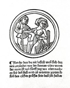 Žena krvácí. Xylografie v „Buch de Surgery“ od Hyeronima Braunschweiga. Štrasburk 1497 od Unknown artist