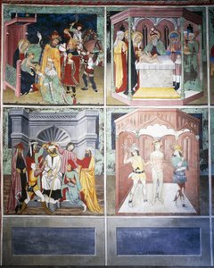 Klanění tří králů, obřízka, posměch, bičování, život Kristův (15. století), fresky, kaple sv. Šebestiána, Villard-de-Lans, Rhone-Alpes, Francie. od Unknown artist