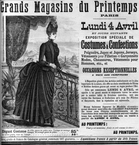 Reklama pro obchodní domy Printemps v Paříži, v Le Monde Illustrée 1887. od Unknown artist
