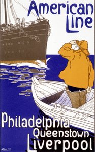 Reklamní plakát pro americkou linku „Philadelphia – Queenstown – Liverpool“ v „Pictorial Placard“ v Bruselu od Unknown artist