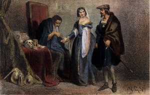 Agnes Sorel (1422-1450) (dáma z Beaute sur Marne) (Beaute-sur-Marne), známá jako „La Belle Agnes“, oblíbená u Karla VII., který se radí s astrologem. Rytina 19. století. Knihovna Brera. Milán. od Unknown artist