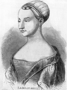 Agnes Sorel (1422-1450) (dáma z Beaute sur Marne) (Beaute-sur-Marne), známá jako „La Belle Agnes“, oblíbená Karlem VII. Rytina 19. století. od Unknown artist