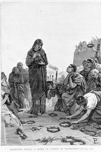 Agrippine starší (14 př. n. l. - 33) přináší do Říma popel svého manžela Germanica, aby se domohla spravedlnosti u Tiberia za jeho smrt. od Unknown artist